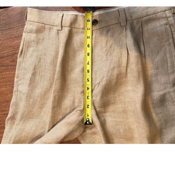 Brooks Brothers 346 Linen Pants Men’s 34x32 Tan Herringbone Dress Trousers - Picture 7 of 8